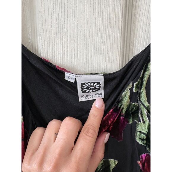 Johnny Was Vintage Y2K Black Multi-Color Roses Floral Velvet Slip Dress Large - Picture 2 of 3